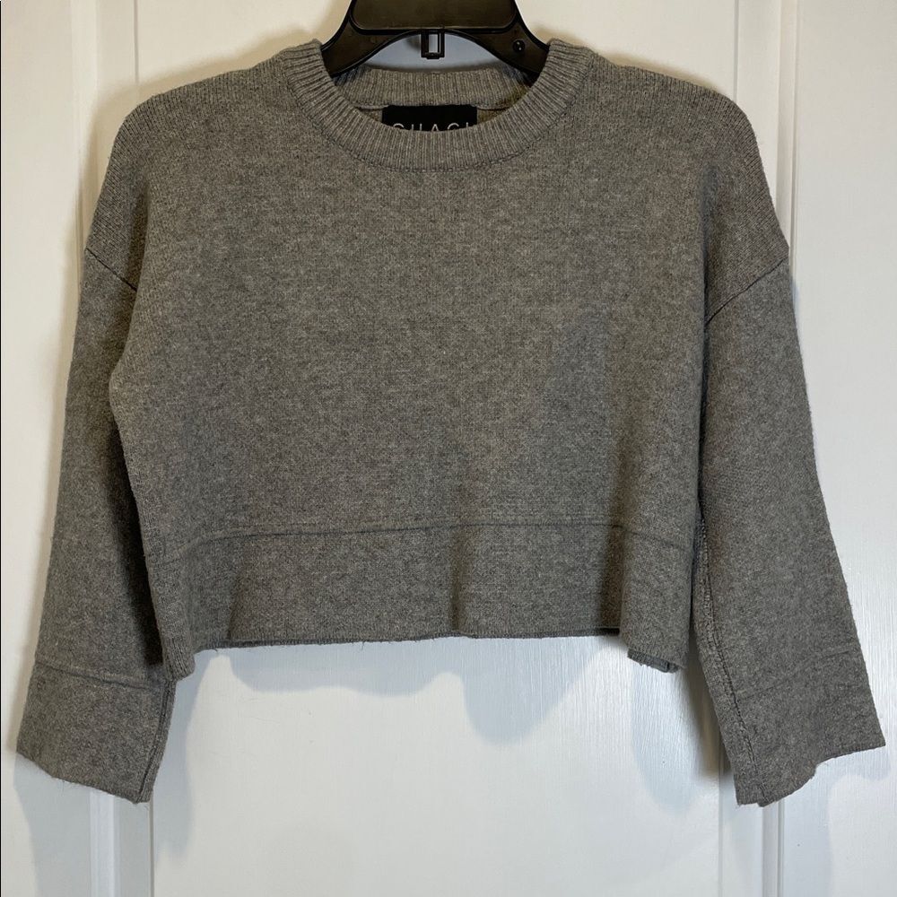 SHACI BLUE Gray Cropped Crewneck Knit Pullover Sweater size S